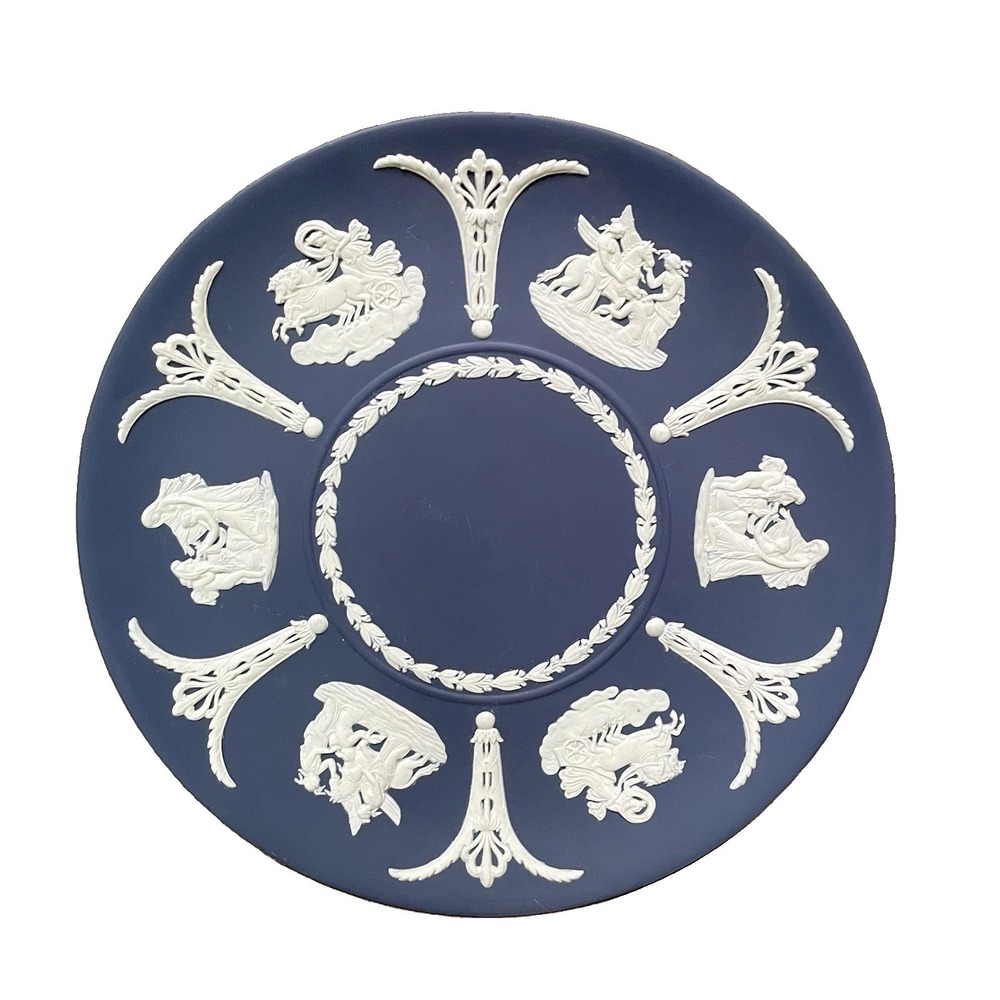 Wedgwood Portland Blue Jasperware 8" Cake Collectors Plate Porcelain Bisque